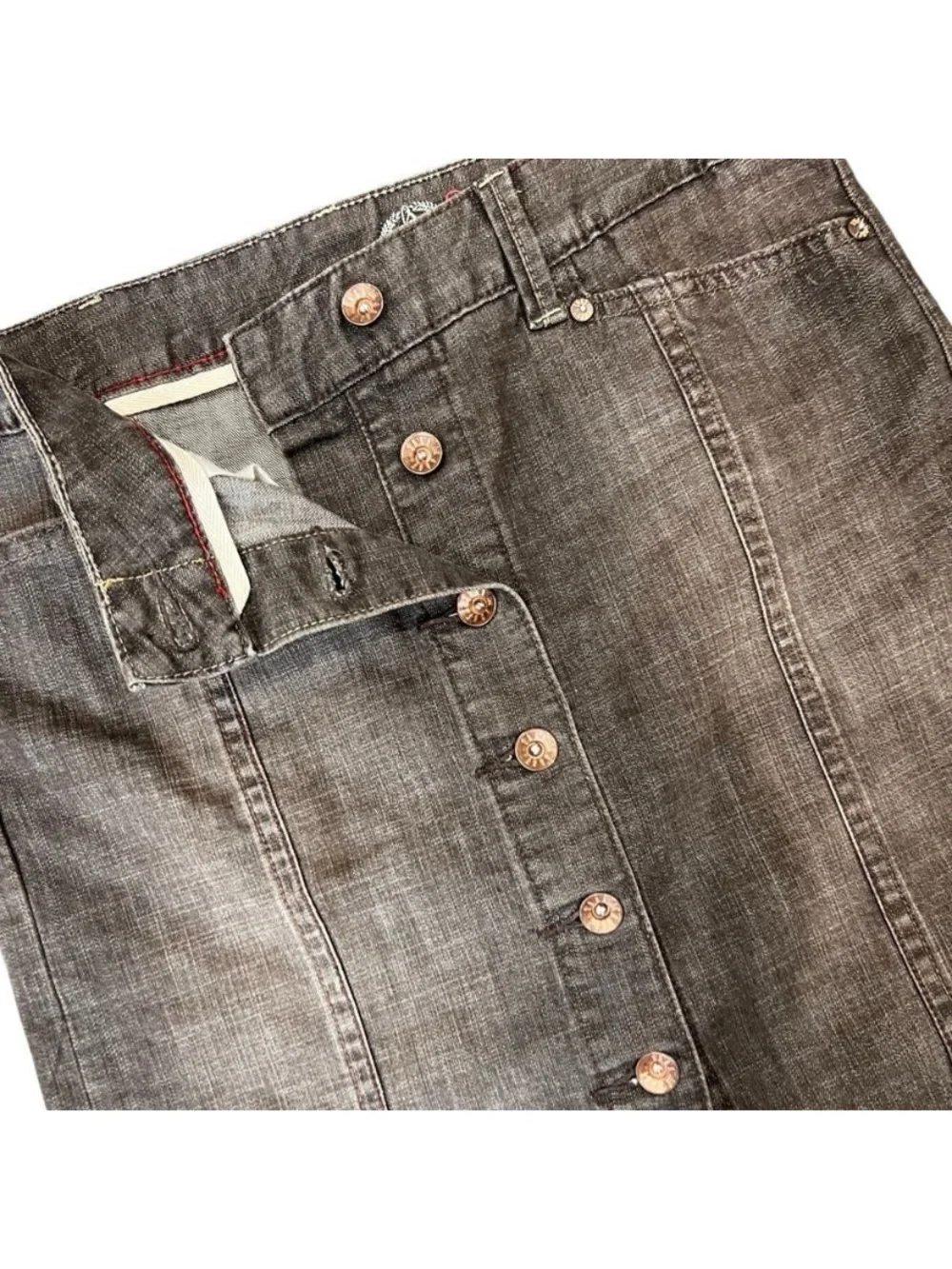 Button-Front Gray Denim Mini Skirt